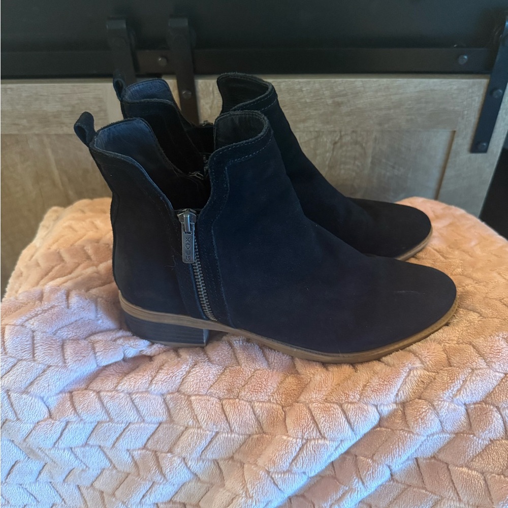 Geox Black Suede Ankle Boots with Zipper